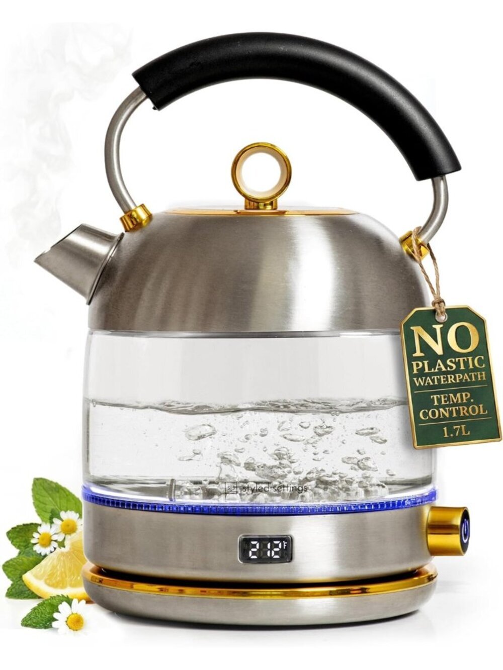 Temperature Control Stainless Steel Electric Kettle - BPA-Free, Fast 1500W, Keep